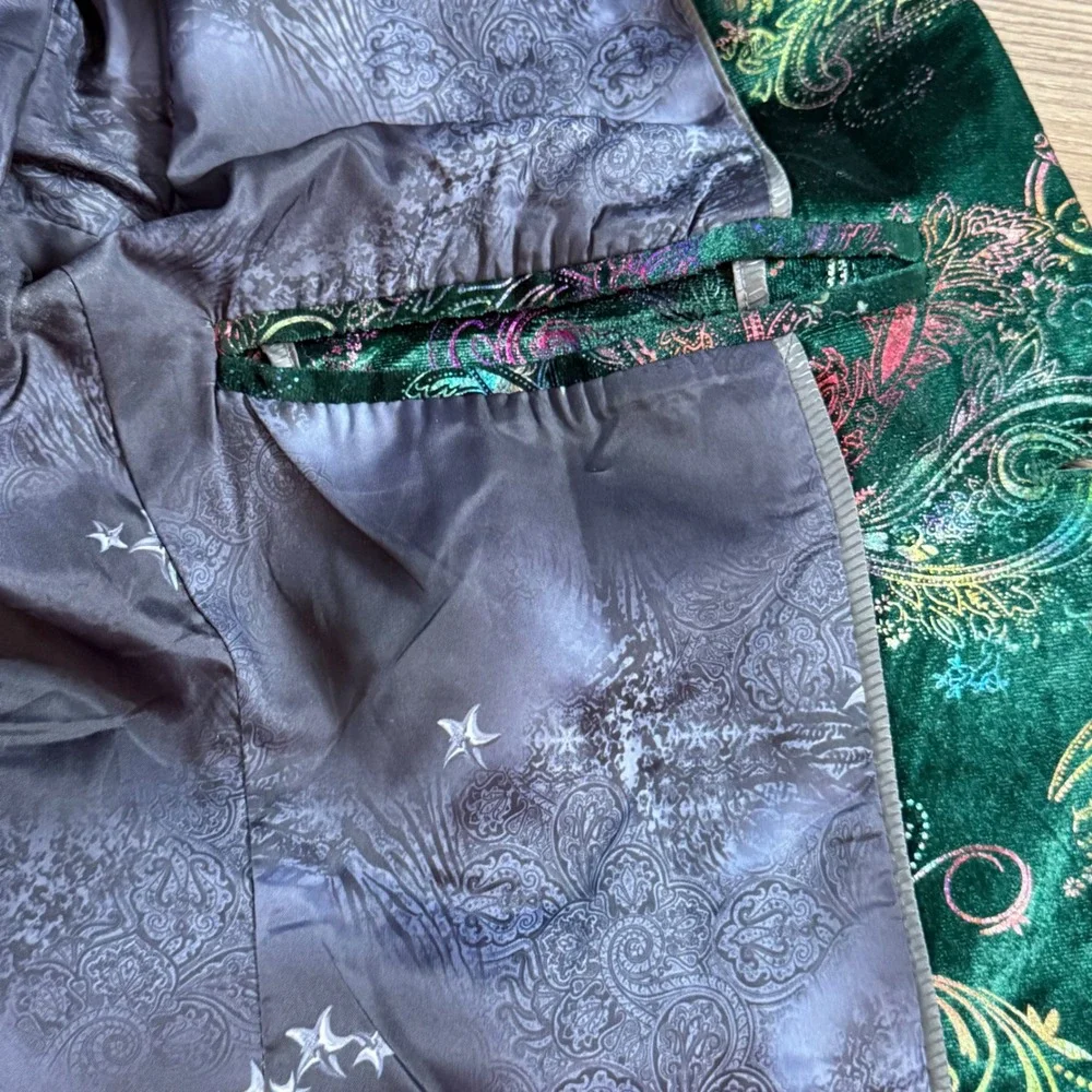 Mage Male Blazer Mens Small Green Multi Velvet Holographic Paisley Dinner Jacket